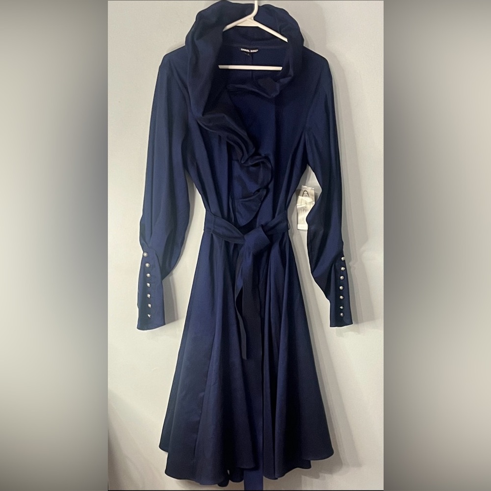 NWT Samuel Dong Midnight Midi Swing Dress  Pockets Button Sleeves